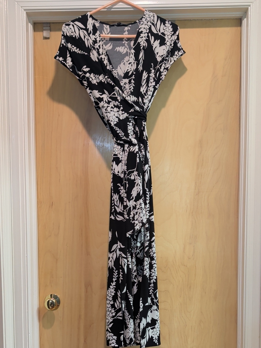 White House Black Market Black & White Floral Wrap Maxi Dress